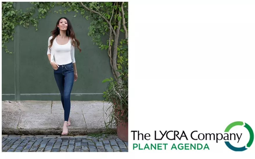 采用LYCRA®(莱卡®)EcoMade技术的牛仔裤,含20%未经使用的可回收资源